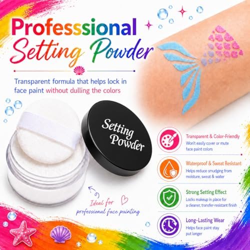 Face Painting Kit, Oil Based Body Paint Waterproof Sweatproof Non-Toxic Facepaint Palette with Brush, Stencil, Sponge, Gem, for Party Halloween 4th of July World Cup (40 Colors Kit + Setting Powder)