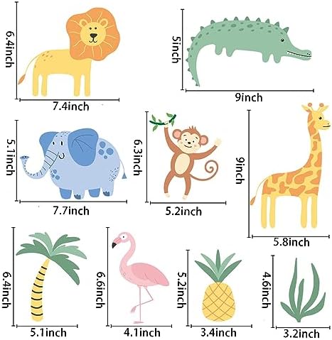 AOWDIAO Animals Wall Decals, Cute Safari Wall Stickers for Baby Kids, Jungle Theme Decor for Nursery, Classroom, Playroom, Bedroom