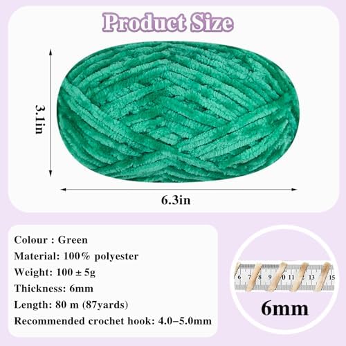 4 PCS 400g Soft Chenille Velvet Yarn for Crocheting,Fluffy Warm Yarn for Knitting and Crochet DIY Craft Blanket Bag Hat Scarve Clothe Gloves Slippers Doll (Green)