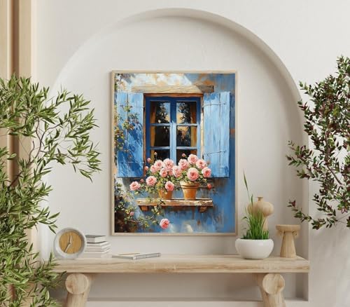 Accompany Wind Flowers Window Diamond Art Kits for Adults, 5D Window Scenery Diamond Painting Kits for Beginners,DIY Round Full Drill Diamonds Gem Art Crafts for Home Wall Decor Gifts 12x16 Inch
