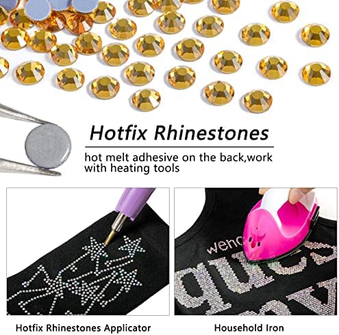 Beadsland Hotfix Rhinestones Bulk, 14400pcs Topaz Hot Fix Rhinestones for Crafts Clothes DIY Decoration, Topaz, SS10, 2.7-2.9mm