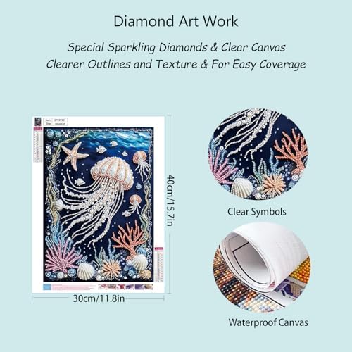 AIBOERL Diamond Art Kits for Adults，Jellyfish Pearl Painting Kit | Special Shape Jellyfish Diamond Painting ，DIY 3D Plastic Pearl Painting Kit for Home Wall Decoration12×16inch