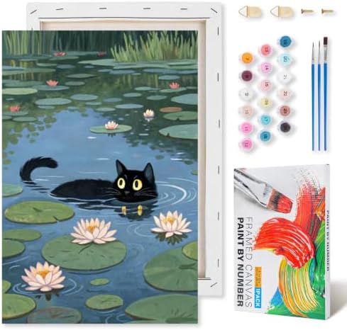 Black Cat Framed Paint by Numbers Kit for Adults Beginner 8x12 inch