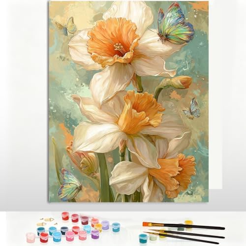 Pxzcrypha Flowers Paint by Numbers Kit for Adults-Butterfly 16x20inch
