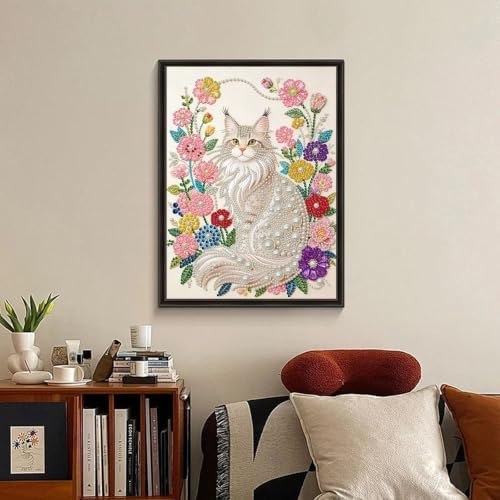 5D Diamond Art Kits for Adults Beginners, Cat Pearl Diamond Painting Kits