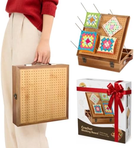 12.0" Crochet Blocking Board with Storage Drawer & Pegs for Crochet Project