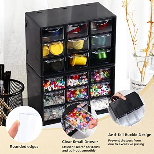 Marsui 4 Pack Desktop Storage Organizer with 9 Drawers Craft Organizer with Mini Drawers Plastic Organizers and Storage Containers for Craft Art Jewelry Cosmetics Sewing Supplies Accessory(Black)