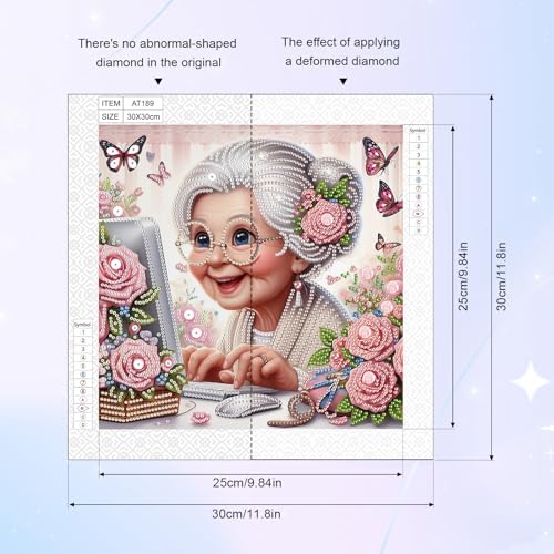 AiYuanzsh 5D Special Shape Diamond Art Kits for Beginners, Lovely Grandma Diamond Art Painting Kits for Adults, Crystal Rhinestones Diamond Art Painting for Home Wall Decoration Gift 12×12 inch