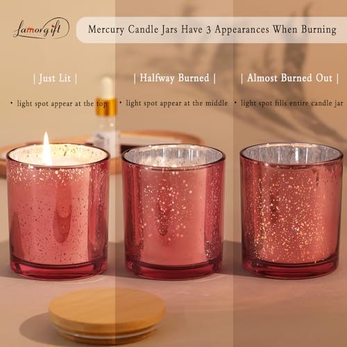 LAMORGIFT 15 Pack Empty Candle Jars With Lids (8oz, Rose Gold) - Making Containers Include 20 Pcs Labels - Mercury Glass Jars
