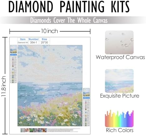 RLTXBUK 2 Pack Blue Pastel Coastal Ocean Diamond Art Kits, Coastal Granddaughter Room Decor, Summer Seaside Floral Seashell Beach Gem Diamond Painting Art Kits for Adults Kids Beginners, 9.8x11.8 Inch