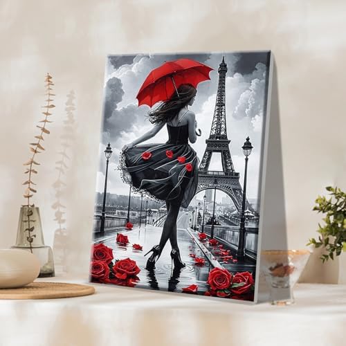 JOOZ Paint by Numbers Kit for Adults Eiffel Tower Paint by Numbers Kit with Frame DIY Girl Paint by Number with Easel Flowers Paint by Number Kits on Canvas for Gift Home Wall Decor 7.87x11.81 Inch