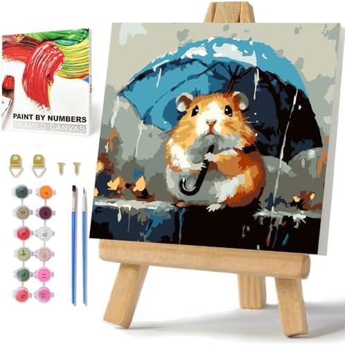 hkejoi Easy Paint by Numbers Kit for Kids Ages 8-12, Kids Paint by Number with Frame and Easel, Painting by Numbers, DIY Crafts for Gift Home Wall Decor 8x8 in
