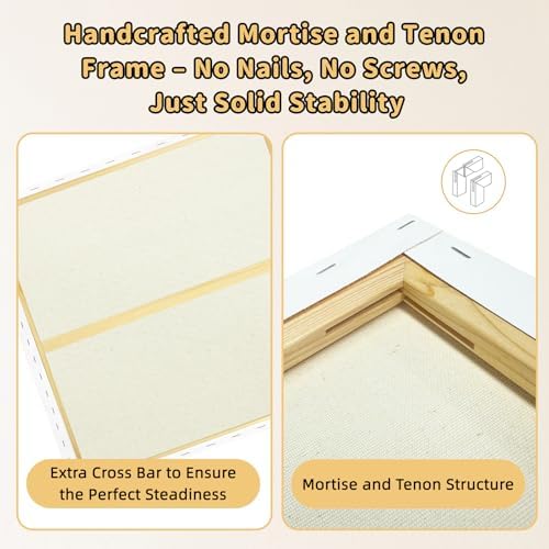4-Pack 24x24 Square Stretched Canvas Cotton for Oil & Acrylic (60 x 60 cm) | 380gsm 100% cotton, triple acid-free gesso, no bleed warp resistant, for mixed media