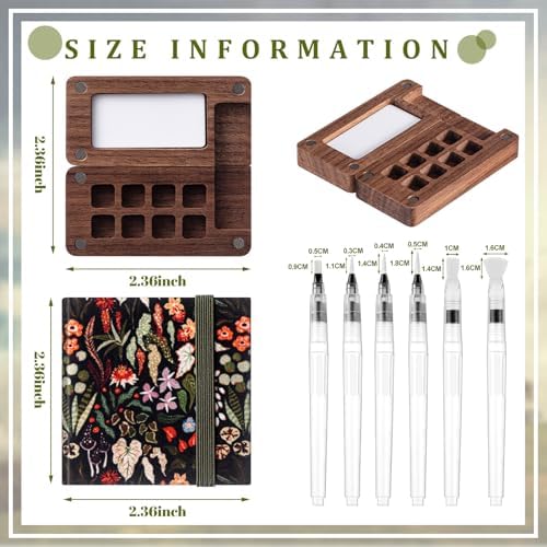 Qilery Mini Portable Watercolor Palette Set Wooden Grid Paint Box Watercolor Paper Sketch Book Brush Pens with Binder Clip for Painters Artist Not Include Paint(Rainforest Secrets)