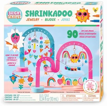 Bright Stripes Shrinkadoo Jewelry Making Kit for Kids and Teens, Ages 8+