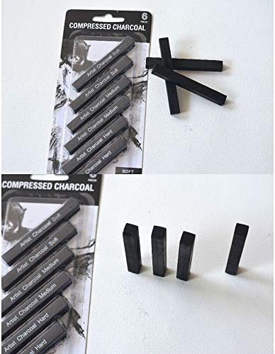 Artist Compressed Charcoal Sticks for Sketching, Drawing, Shading, Soft, Medium, Hard, Art Supplies Sketch Kits Tools, 6-Piece Boxed