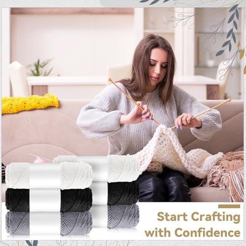 Syhood Knitting Kit for Adults Beginners 6 Yarns Bamboo Needles Faux Pom