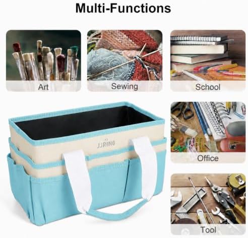 JJRING Craft Organizer Tote Bag Art Storage Caddy Sky Blue and Beige | With Multiple Pockets For Sewing, Scrapbooking, School, Medical, And Office Supplies
