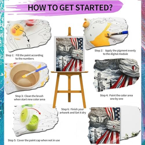 ajepon Independence Day Paint by Numbers Kit for Adults - Painting by Number Kits Jesus Christ, American Flag Adults Paint by Numbers Kits on Canvas Without Frame for Home Wall Decor 16X20inch