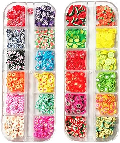 AKOAK 2 Boxes of Crystal Mash Clay Strip Flowers Fruit Slices Apples, Strawberries, Watermelons Nail Crafts Making, Decorations Scrapbook DIY Crafts