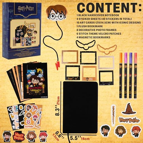 Get Trend Harry Potter Gifts Scrapbook Kit for Girls Boys with Notebook, Stickers, Pens, Bookmarks, Frames, Patches, Art Supplies, Gifts for Kids (Multi Harry Potter)