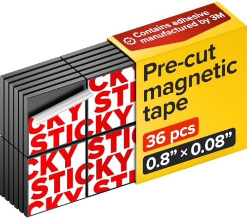 Pre-Cut Adhesive Magnetic Tape Squares, 0.8"x0.08" (20x2mm), 36 pcs