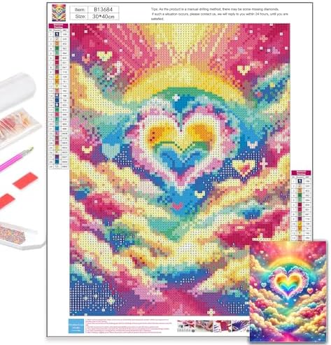 Axquilon Rainbow Heart Diamond Art Kits for Adults 12x16in