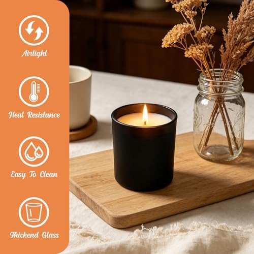 SUPMIND 15P Glass Candle Jars- 7oz Matt Black Empty Candle Containers Bulk