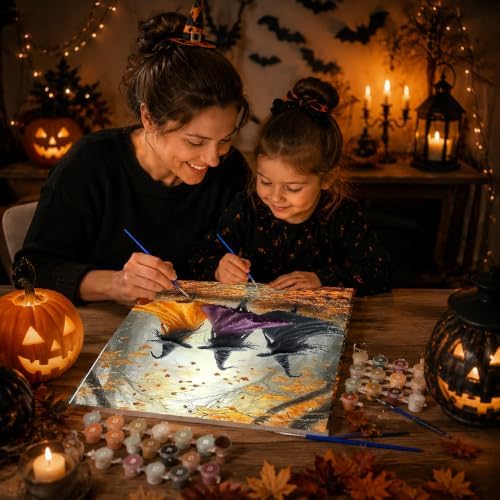 Witch Paint by Numbers Kit for Adults Beginner with Framed 10x12 Inch
