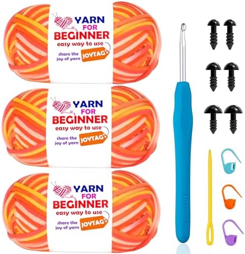 3 Pack Rainbow Beginner Crochet Yarn for Crocheting Knitting Multicolor Cotton Crochet Yarn for Beginners with Easy-to-See Stitches Cotton-Nylon Blend Easy Yarn for Beginners(Golden Sunshine)