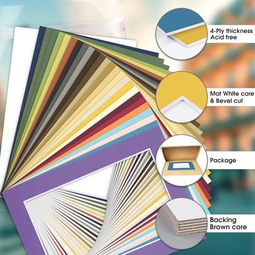 Golden State Art 25 Pack Mixed Color Picture Mats 5x7 for 4x6+Backing+Bags