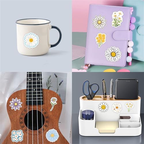 Cute Daisy Flower Stickers.55Pcs Beautiful Plants Vinyl Waterproof Flower Stickers for Water Bottles Laptop Luggage Journaling,Party Rewards Decals for Teens Adults Gifts,Scrapbook(Colourful-K8)
