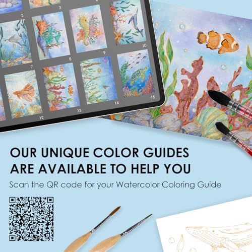 Grabie Watercolor Coloring Book, 15 A5 Cotton Sheets, Ocean Themed