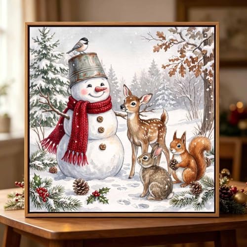 Christmas Diamond Art Kits for Adults,Snowman with animals Diamond Painting