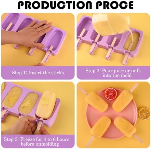Sakolla Large Oval Silicone Popsicle Molds, 4 Cavities, Set of 3