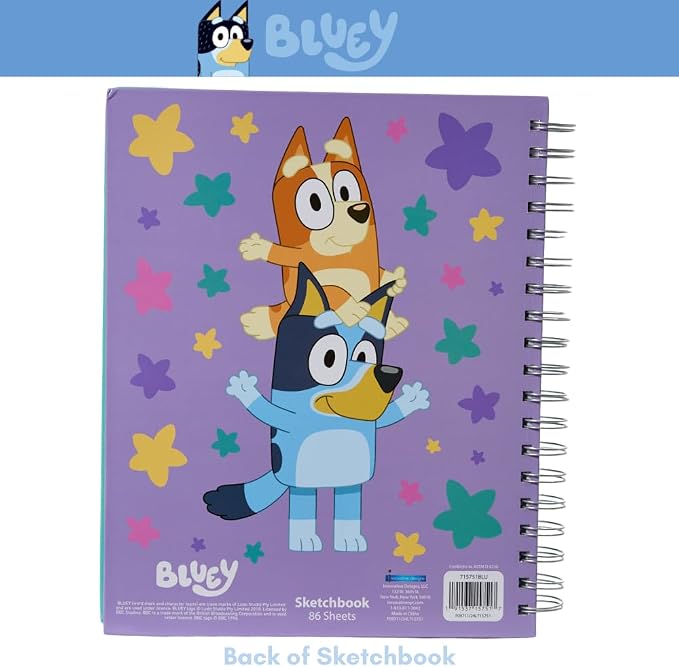 Bluey Sketchbook for Kids with Washable Markers, 86 Blank Pages Spiral Bound, Turquoise