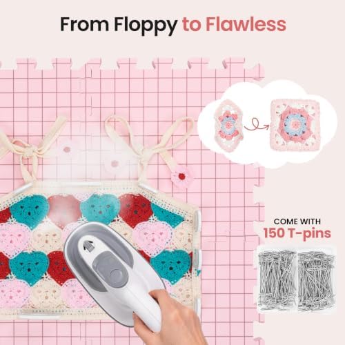 Opstin Blocking Mats for Knitting Extra Thick Blocking Boards for Crochet Projects with Gridlines - 150 T-Pins and Storage Bag Included for Knitting Supplies - Standard Mat Set - Pack of 9
