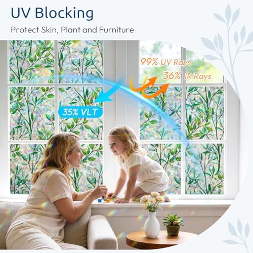 rabbitgoo Window Privacy Film Rainbow, Green Foliage, 17.5" x 118.1"