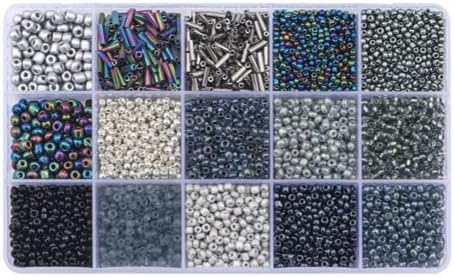15 Grid Black Glass Seed Bugle Tube Beads Kit for Jewelry Making DIY Craft