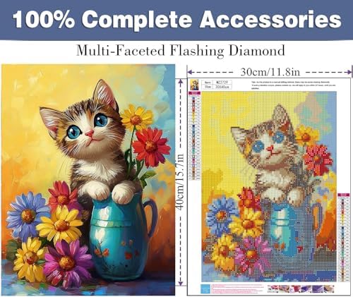 ijbnhd Cat Diamond Art Kits for Adults-Flowers Vase 12x16inch
