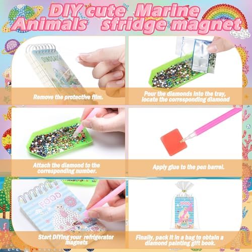 Maitys 8 Set Diamond Art Notebook with Gift Bags Cute Cartoon Notepad DIY Diamond Painting Notebook Set 5d Journal Art Crafts Accessories with Tool for Adults Beginner Birthday Gifts