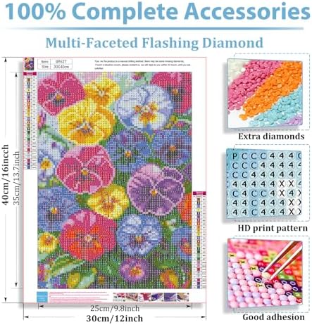 Flowers Diamond Art Kits for Adults, Diamond Painting Kits 12x16 Inch | Diamond Painting Kits for Adults Beginners, Gem Art, 5D Full Drill, DIY Arts and Crafts for Gift Home or Decor