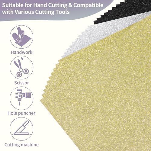 30 Sheets Mixed Color Glitter Cardstock 92lb Thick Sparkle Paper 8.5" x 11"