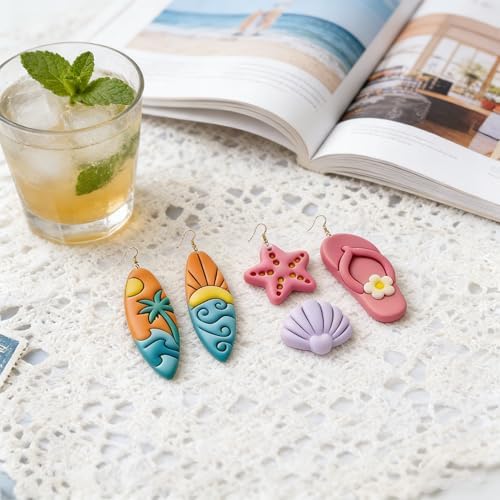 9 Pcs Summer Ocean Polymer Clay Cutters Set - Surfboard, Flip Flop & Sea Themed Clay Cutters for Polymer Clay Jewelry Making, Earring & Craft Supplies