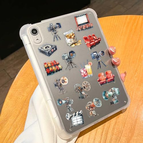 50 Pcs Vintage Movie Projector Stickers Clear Film Camera Retro Cinema Aesthetic Scrapbook Decals Waterproof PET Stickers for Journals Laptops Notebooks Art Crafts