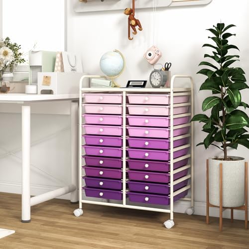 COSTWAY 20-Drawer Rolling Storage Cart, Utility Storage Organizer Cart
