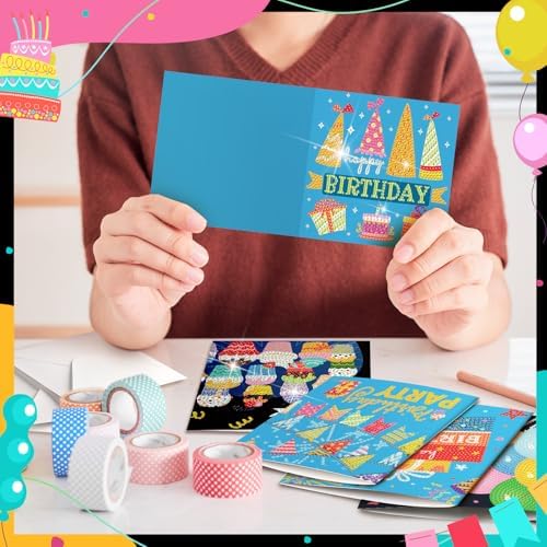 Saillong 12 Pack Black Happy Birthday Diamond Art Card with Envelopes