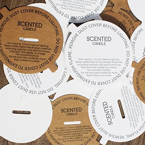 CandMak Candle Dust Covers, 160pcs Printed Kraft Card Candle Dust Lid with Pull Tab for Candle Making (3.125")
