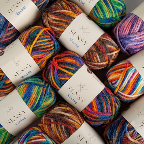 3 Skeins of Sensy Roving Multi Color Yarn, 3.5 oz, 132 Yards, Gauge 5 Bulky (Purple Sky)