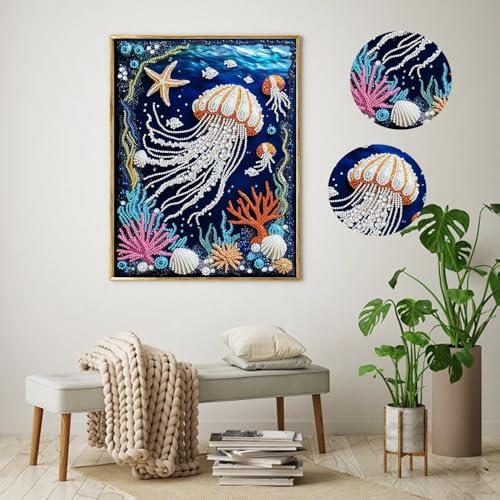 AIBOERL Diamond Art Kits for Adults，Jellyfish Pearl Painting Kit | Special Shape Jellyfish Diamond Painting ，DIY 3D Plastic Pearl Painting Kit for Home Wall Decoration12×16inch